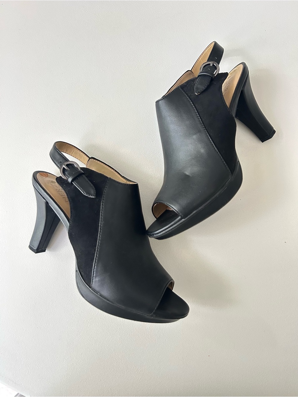 Naturalizer Black Peep-Toe Slingback Heels